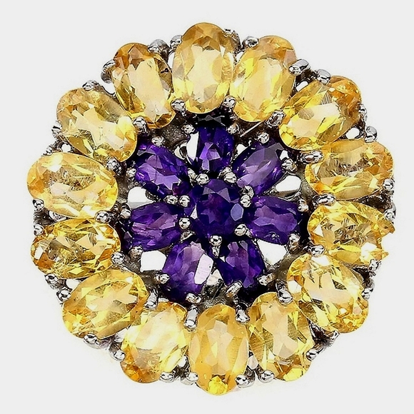 Natural Citrine, Amethyst, Rhodolite Garnet 925 Sterling Silver Ring Size 7.75 - Picture 2 of 12